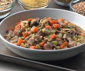 Golden Wheat Berry Stew  with Chicken and Wild Mushrooms 