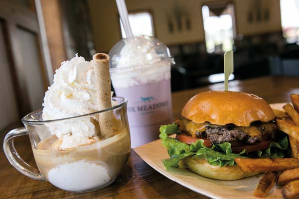 On the menu: Start with a cheeseburger and fries, add a black raspberry frappe, and finish with the brown butter almond brickle affogato.